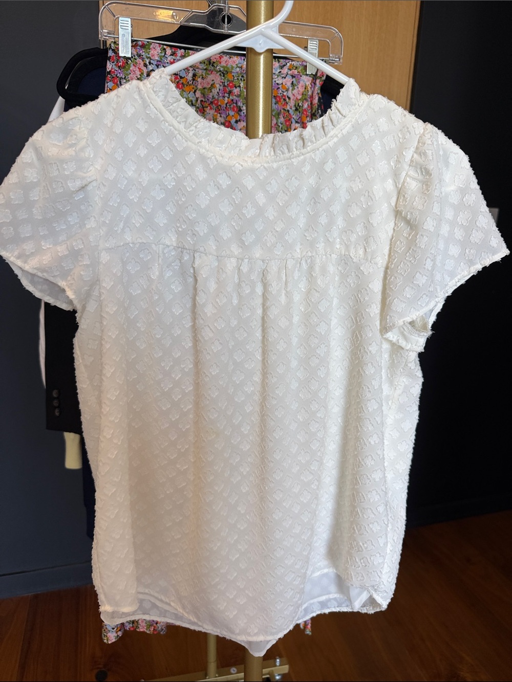 LOFT Ivory Textured Short-Sleeve Blouse